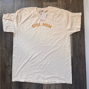 Comfort Colors Cream Tee with Gold 'GIRL MOM' Script